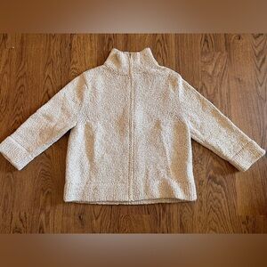 John Patrick crop full zip mock neck cardigan knit silk cotton yarn neutral med